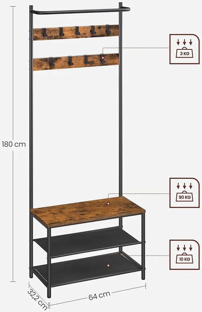 Wieszak Do Przedpokoju Z Szafką Na Buty W Stylu Loft H9-T39