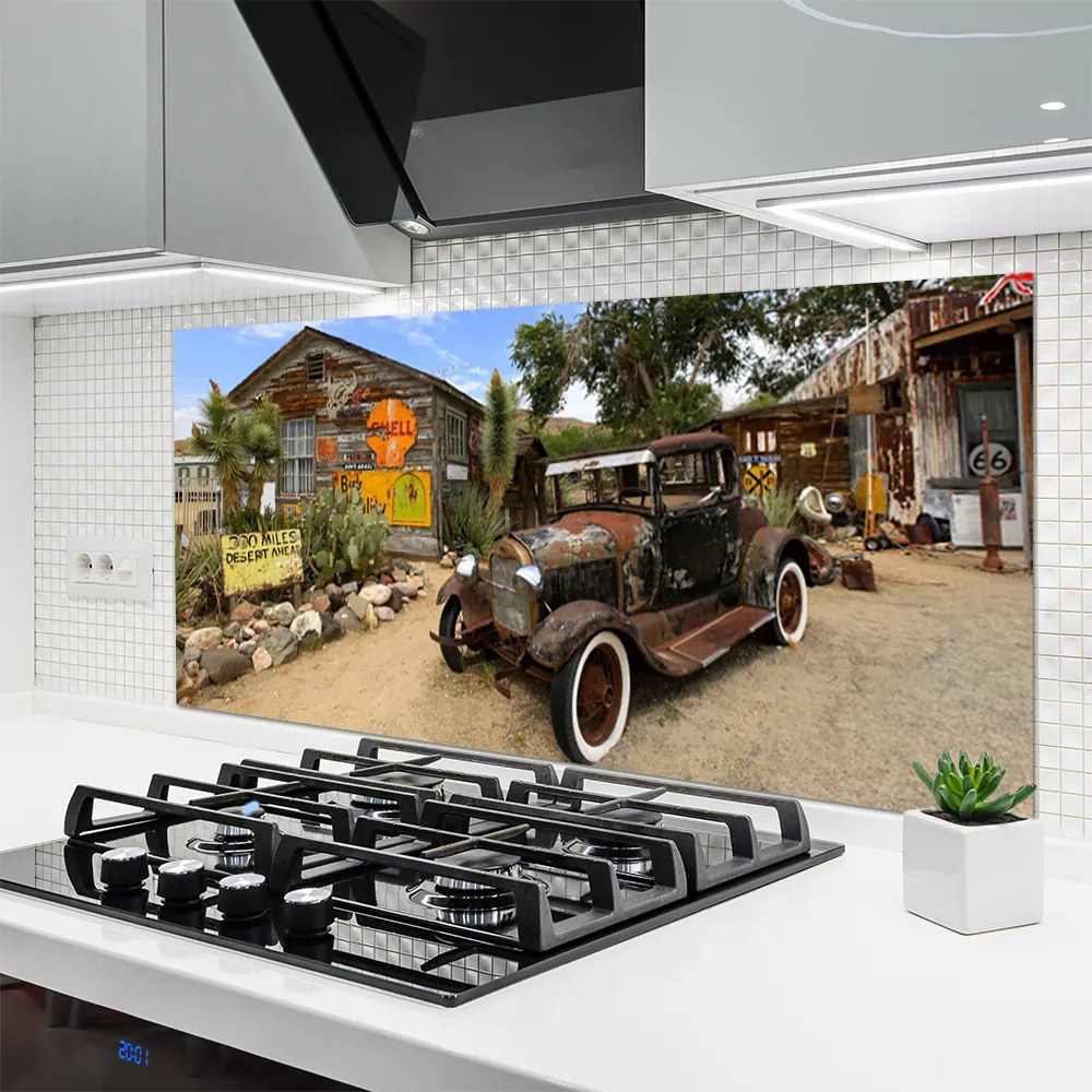 Panel Szklany Zabytkowe Auto Na Tle Kamienic