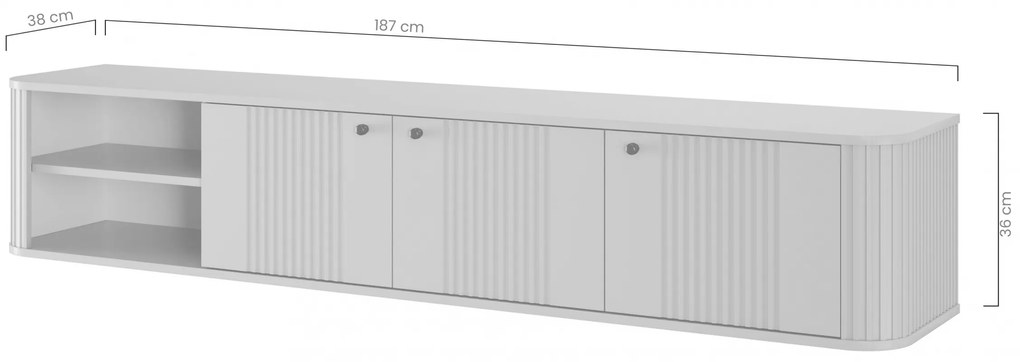 Szafka RTV wisząca Vesper 187 cm trzydrzwiowa - kaszmir / złote uchwyty