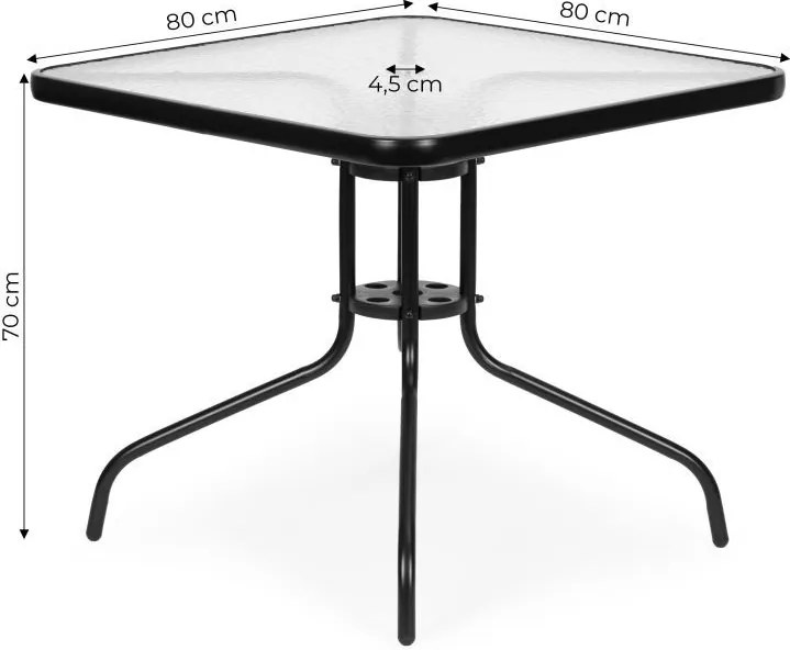 Stolik ogrodowy kwadratowy 80 cm z otworem na parasol Tulum 073, czarny