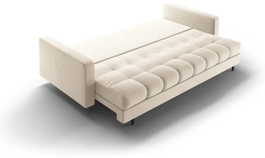 Kremowa aksamitna rozkładana sofa ze schowkiem 222 cm Bali – Cosmopolitan Design
