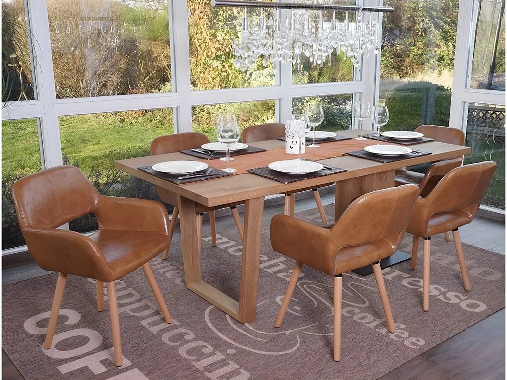 Krzesło do jadalni MCW-A50 II (zestaw 6 sztuk),  sztuczna skóra, imitacja zamszu, jasne nogi