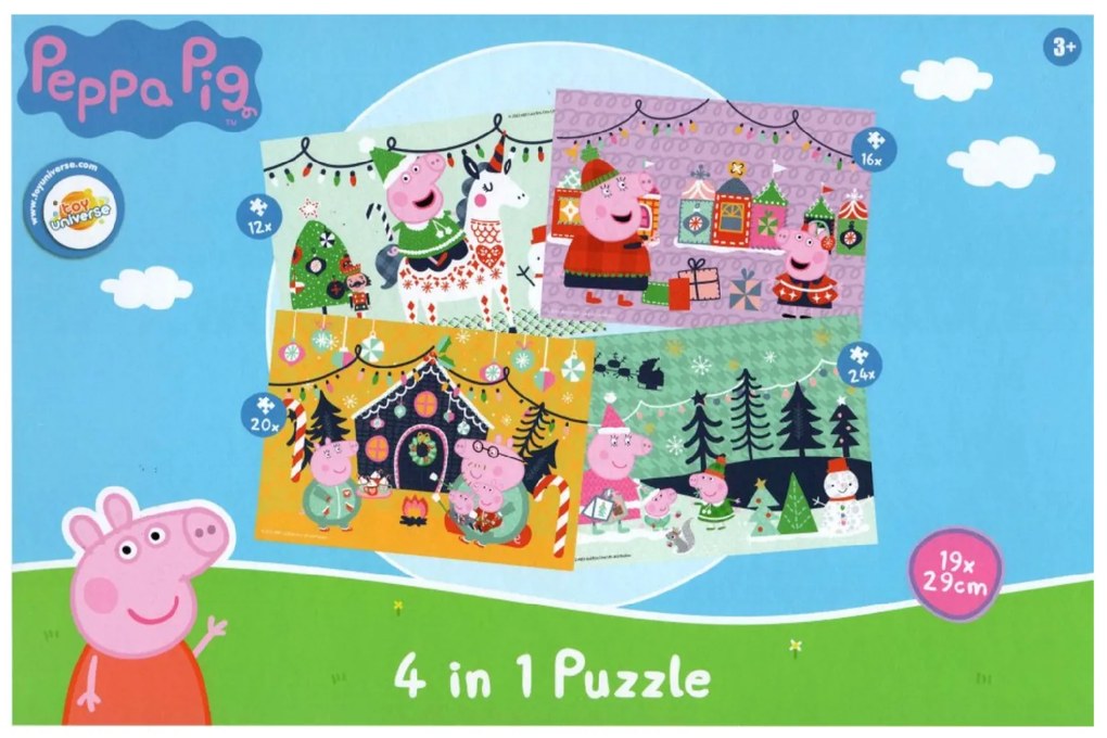 Puzzle dla dzieci 4 w 1 ŚWINKA PEPPA i Świąteczny Nastrój, 19x29 cm