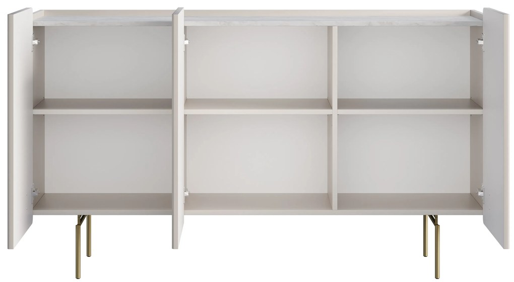 Komoda Malmi 150 cm trzydrzwiowa - kaszmir / crema bianca / złote nóżki