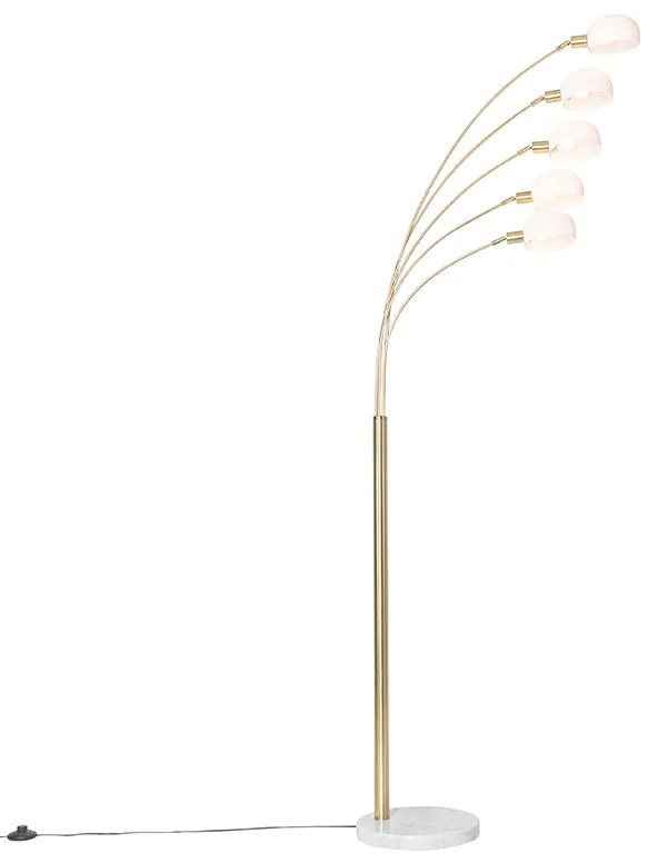 Designerska lampa podłogowa mosiężna z opalowym szkłem 5-światłowa - Sixties MarmoDesignerski Oswietlenie wewnetrzne
