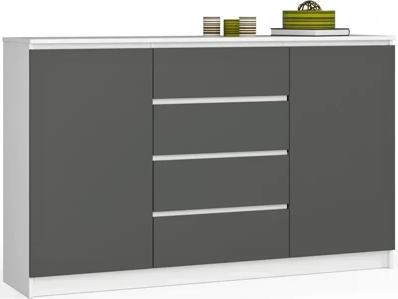 Długa komoda z gładkim frontem biały + grafit R3-W13