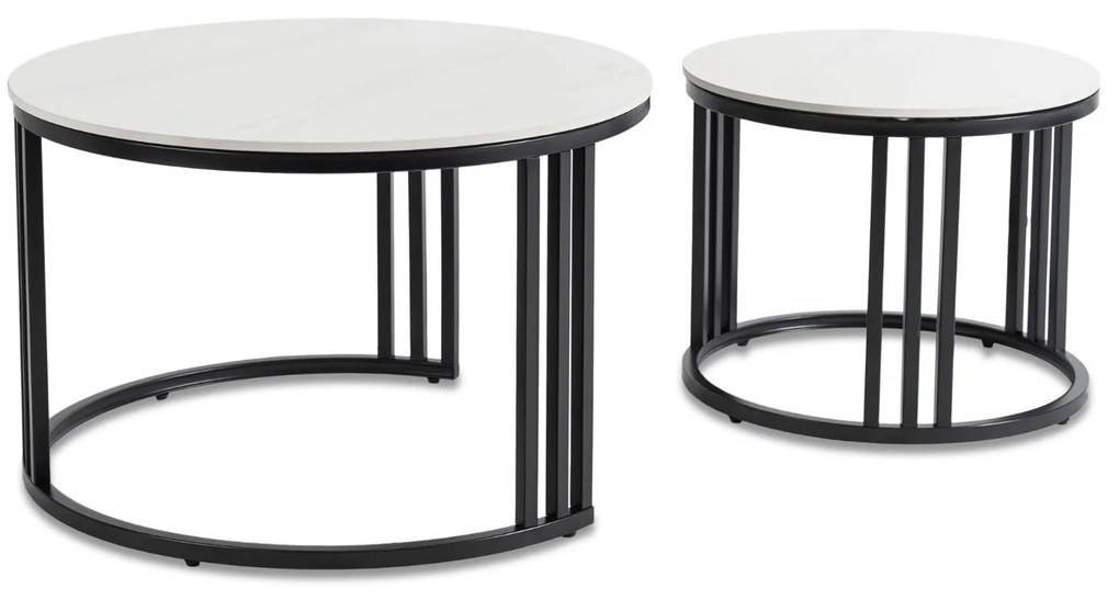 Zestaw Stolików Kawowych JERRY Biały Marmur/Czarny do Salonu Nowoczesny