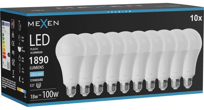Mexen Nova 10x żarówka LED E27, A70, 18W, Zimna - 6500K, 1890 lm - L100-E27-1865-01x10