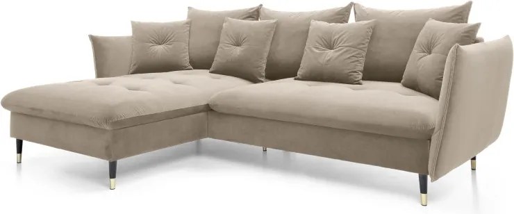 Narożnik GLAM Lewostronny z funkcją spania, zestaw z poduszkami wolnostojący tkanina RIVIERA 16 Beżowy DOMO HOME