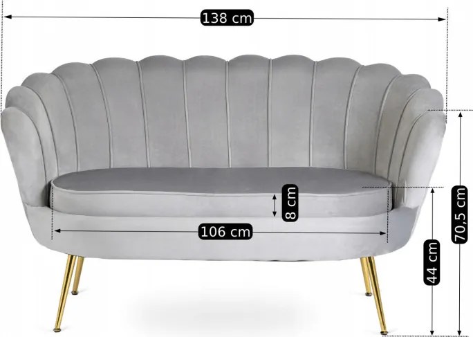 Sofa ZENDAYA Dwuosobowa Szara Muszelka Glamour do Salonu