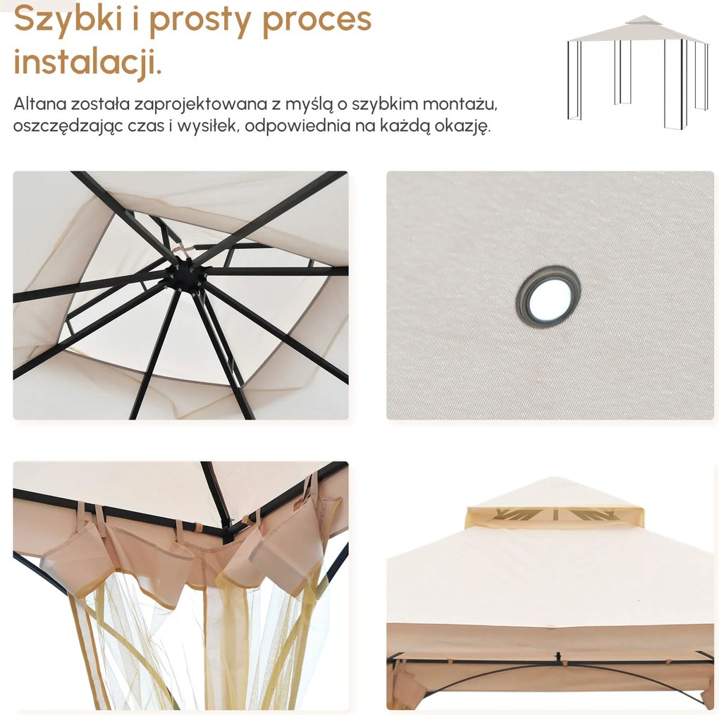 Altana ogrodowa 3x3m podwójny daszek imprezowy pawilon namiot okolicznościowy łatwy montaż biały czarny | Aosom PL