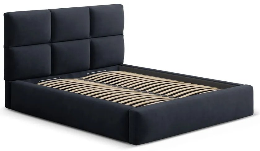 Ciemnoniebieskie tapicerowane łóżko dwuosobowe ze schowkiem ze stelażem 160x200 cm Libera – Windsor &amp; Co Sofas