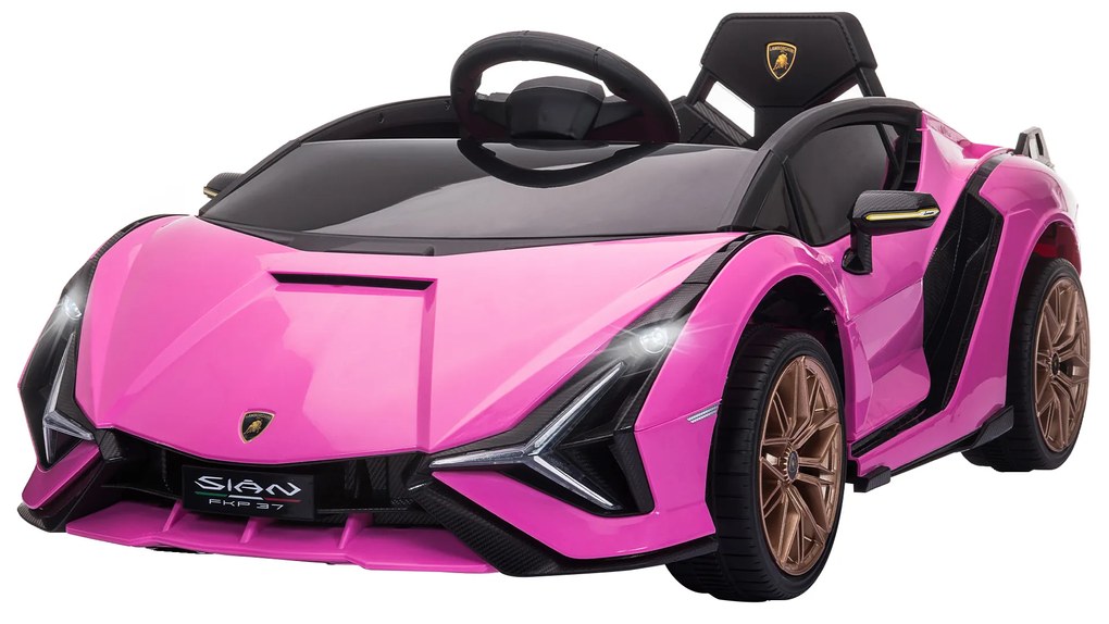HOMCOM Elektryczny samochód dla dzieci, Lamborghini, 3-5 km/h, Pilot, dla dzieci 3-5 lat, Różowy