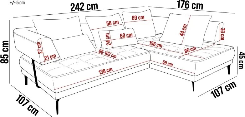 Narożnik GIOTTO L Lewostronnyelektryczna regulacja siedziska tkanina PERFECT HARMONY 85 WERSAL