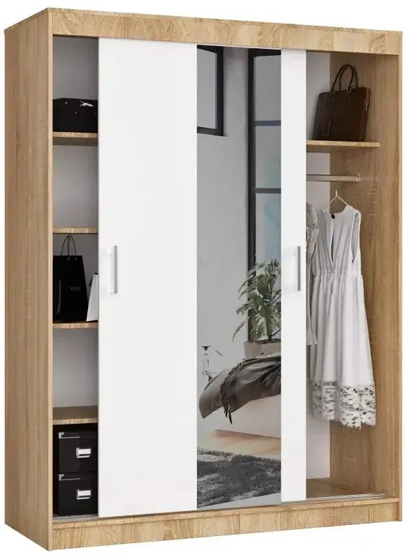 Skandynawska szafa z lustrem dąb sonoma + biały R0-D96