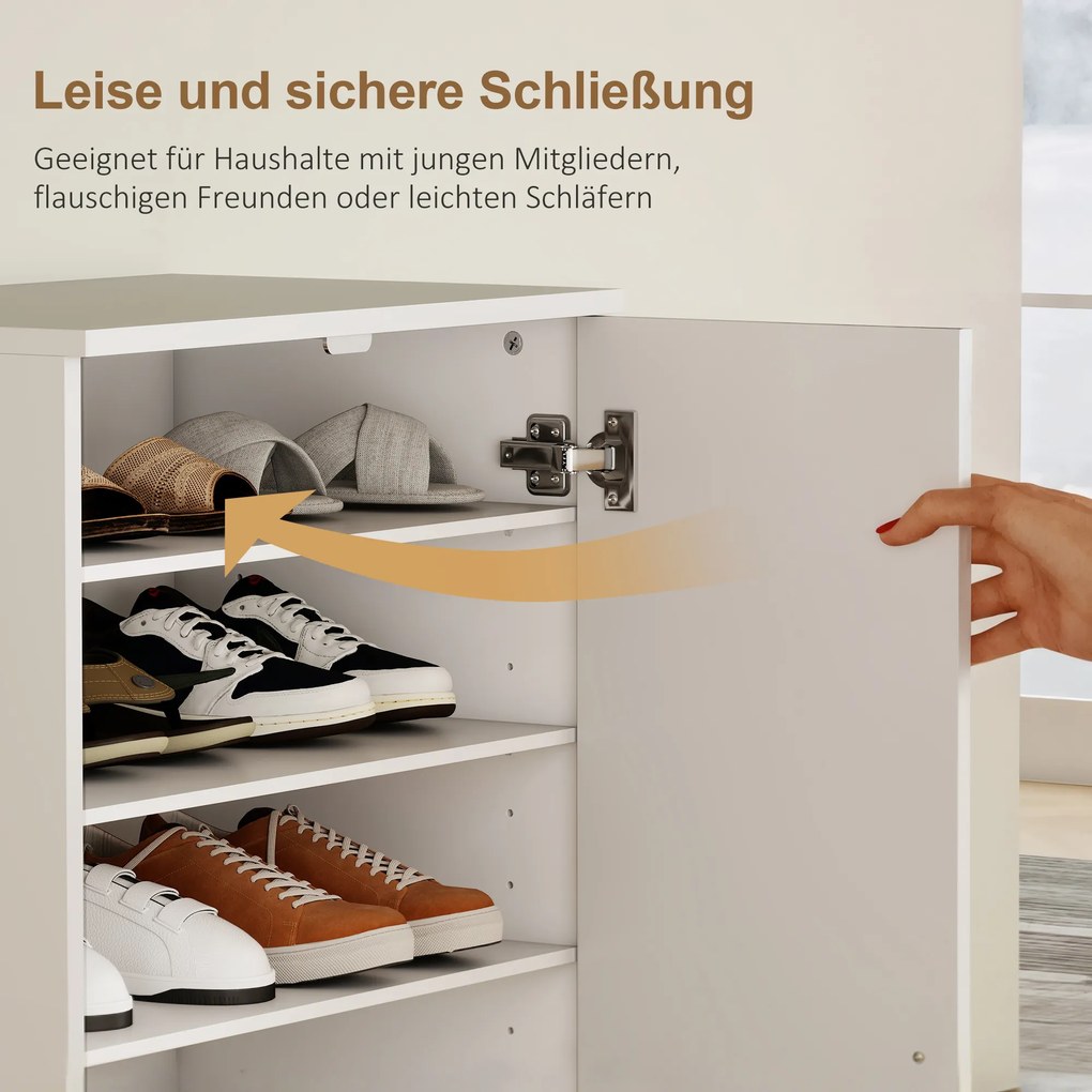 HOMCOM Szafka na buty z cichymi zawiasami, regulowane półki, 6-poziomowy regał na buty do przedpokoju, na 14 par, 55 x 35 x 108 cm, drewno, Biały