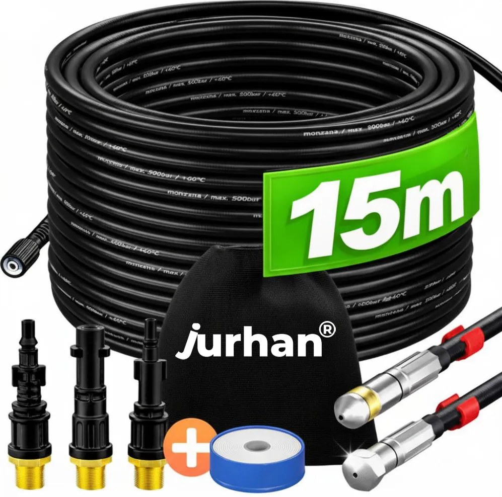 Zestaw do czyszczenia rur Premium, 15m, czarna Jurhan