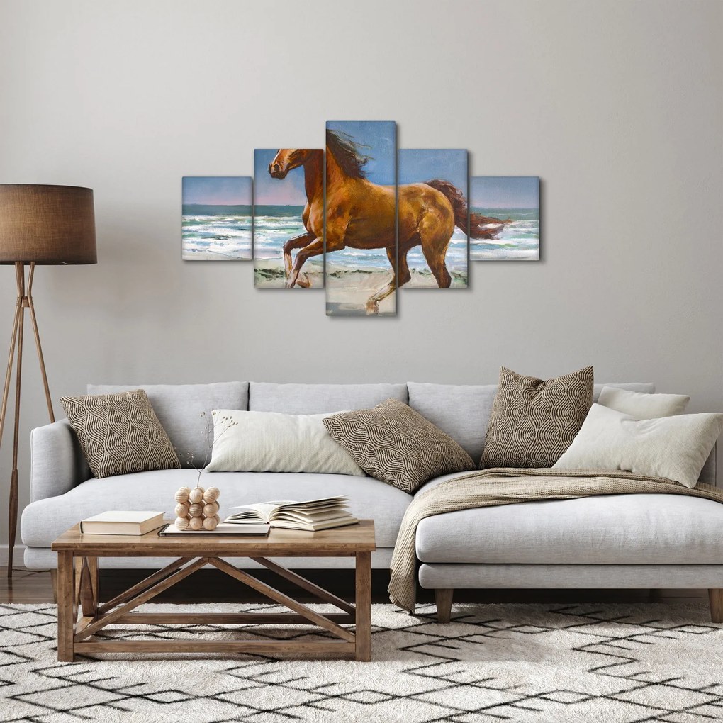 Obraz konia na plaży (125x70 cm)