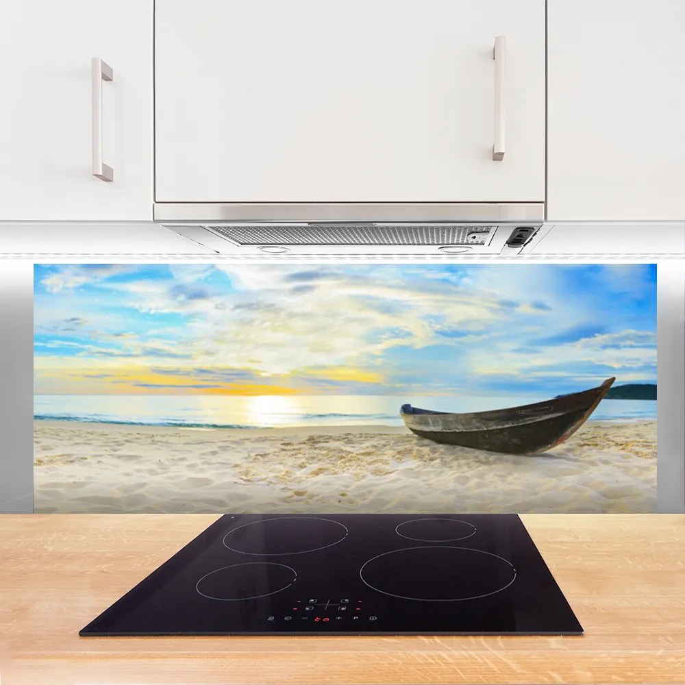 Panel Szklany do Kuchni Łódź Rybacka na Brzegu