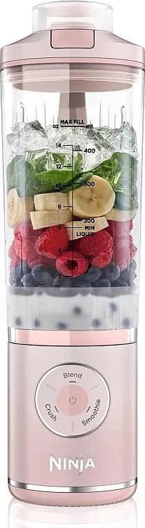 Przenośny blender Ninja BC251EUPK 0,57 L różowy przezroczysty z baterią 11,1 V i ostrzami ze stali nierdzewnej