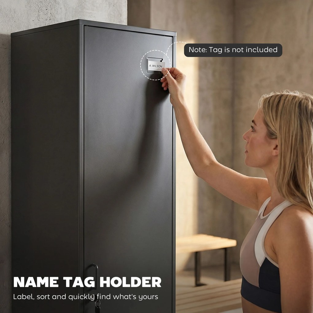 HOMCOM Metalowa szafka z zamykaną drzwiami i drążkiem na ubrania, pojedyncza stalowa szafka do domu lub biura, czarna | Aosom PL