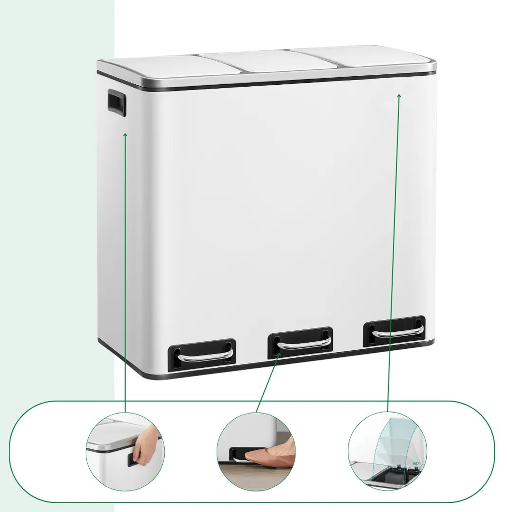 Kosz do segregacji odpadów SORT, 54l (3x18l) + worki na śmieci, biała Jurhan