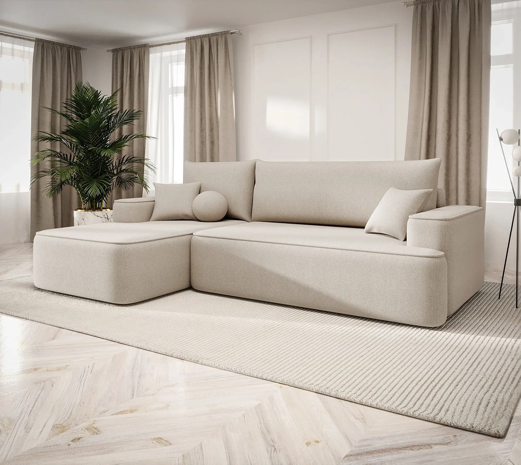 Jasnobeżowy narożnik rozkładany z pojemnikiem K6-M87