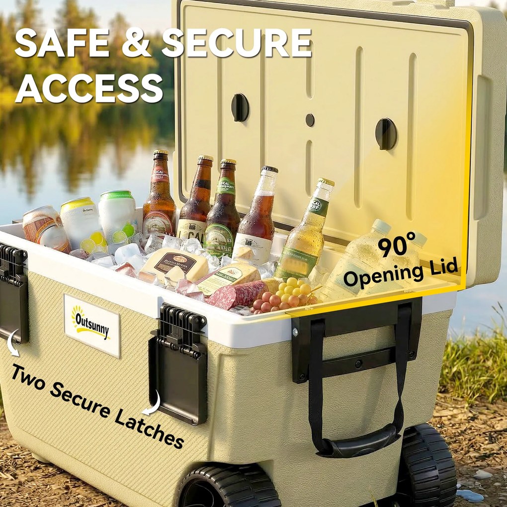 Outsunny Lodówka Turystyczna 70L Duża Pasywna Termobox do 72 Godz. Chłodzenia, z Izolacją PU Kółkami Zaworem Spustowym Uchwyt | Aosom PL