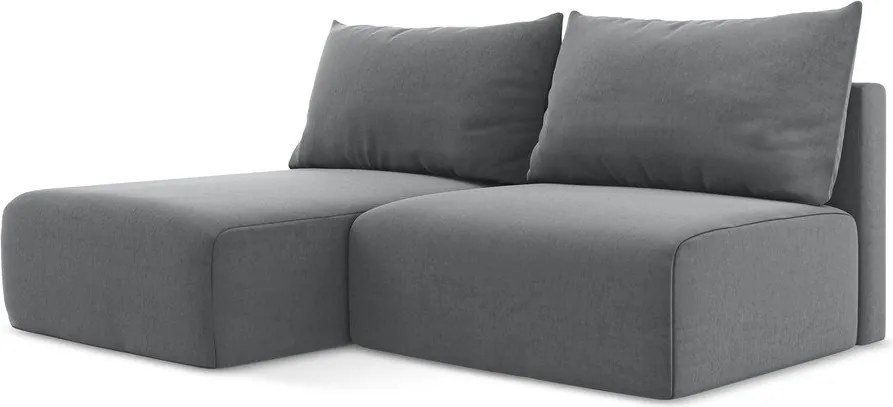 Szary aksamitny rozkładany narożnik ze schowkiem (lewostronny/z szezlongiem) Kalena – Makamii