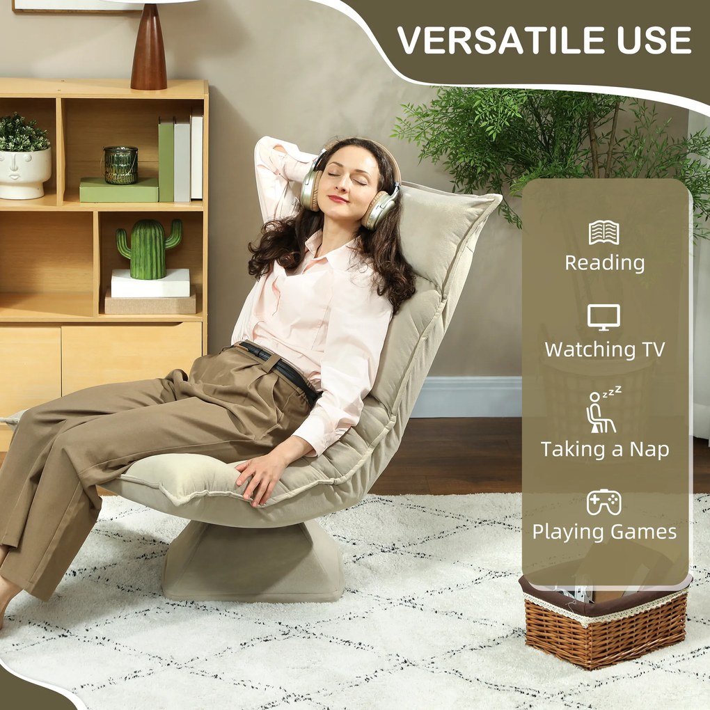 HOMCOM Obrotowy Krzesło Podłogowy z 5-pozycyjnym Regulowanym Oparciem, Nowoczesny Fotel Tapicerowany, Beżowy