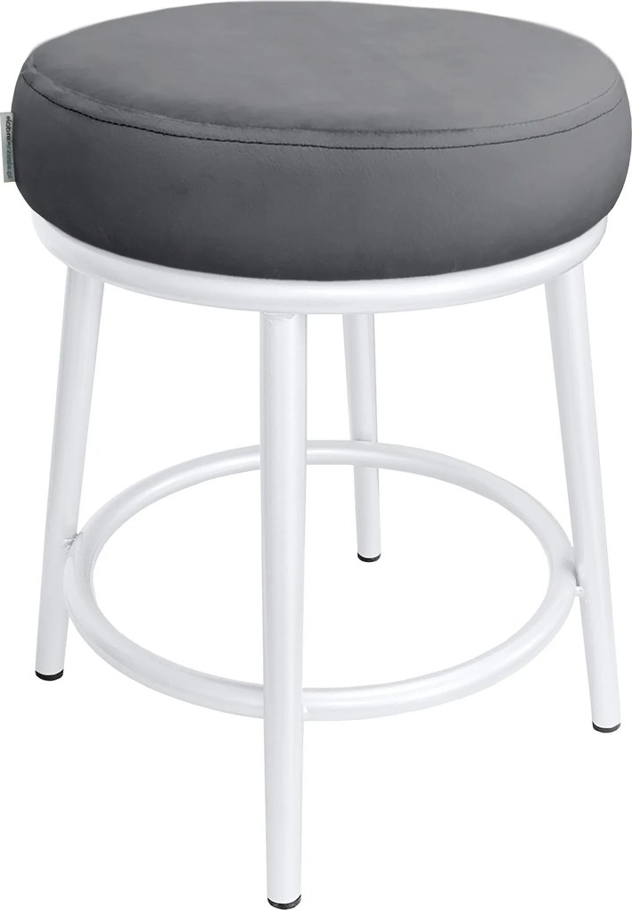 Taboret Ben tkanina Welur stelaż metalowy STOŁEK LOFT : Kolor Stelaża - Biały, Kolor tkaniny - VELVET - BL14, Typ tkaniny - Velvet