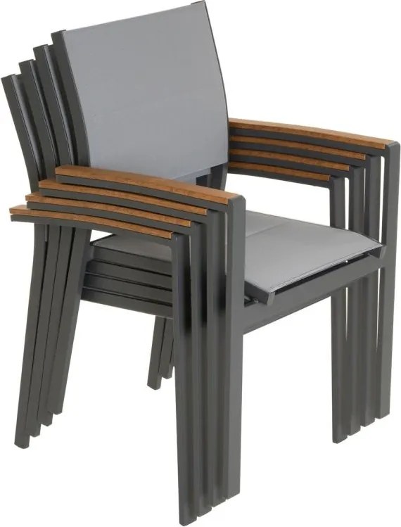 Zestaw 4 stohowalnych krzeseł tarasowych, aluminium, szare