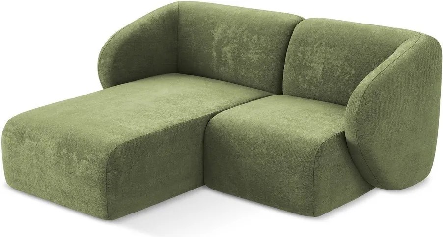 Zielony narożnik z tkaniny szenilowej (lewostronny/z szezlongiem) Lani – Makamii