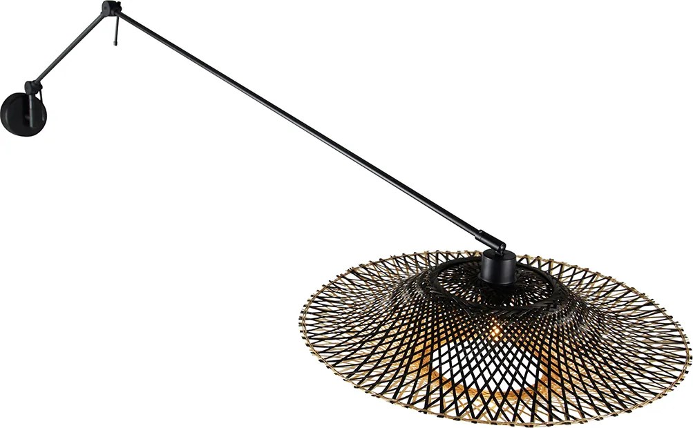 Lampa ścienna czarna z abażurem z rattanu 50 cm regulowana - Blitz