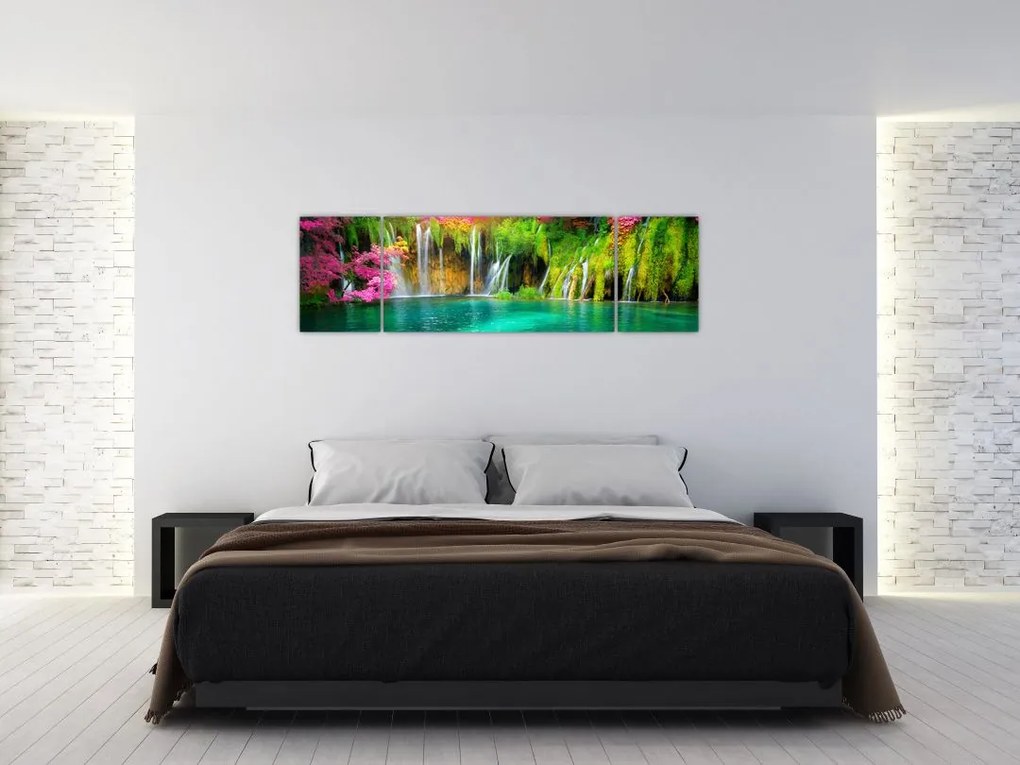 Obraz - Wodospad, Jeziora Plitwickie, Chorwacja (170x50 cm)