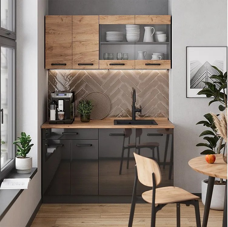 Pojedyncza kuchnia złoty dąb power/antracyt 140x60x81.6 r-line