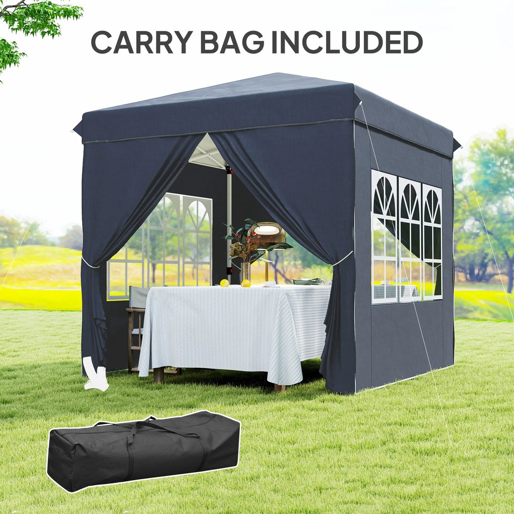Outsunny Pawilon Pop-up 2,5 x 2,5 m z bocznymi ścianami i torbą, UPF50+, regulowany pawilon ogrodowy, Granatowy