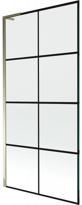 Mexen Next L parawan nawannowy 1-skrzydłowy 90 x 150 cm, czarna kratka, złoty - 895-090-000-03-77-50