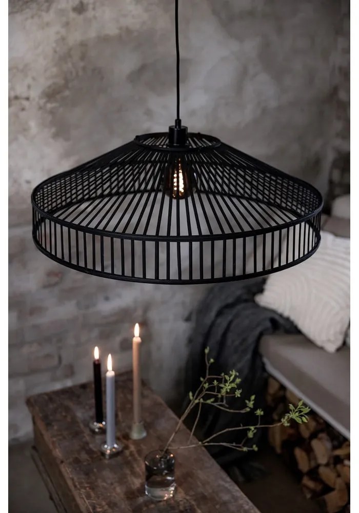 Czarna lampa wisząca z bambusowym kloszem ø 70 cm Tapa – Markslöjd
