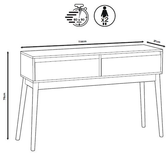 Konsola z szufladami do przedpokoju ABANA, 114 x 37 x 76 cm