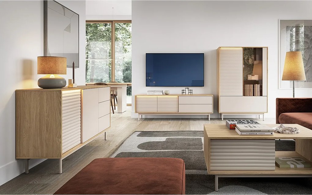 MINIO go for it, Komoda LITA 2 z przeszkleniem, dąb olejowany/kaszmir