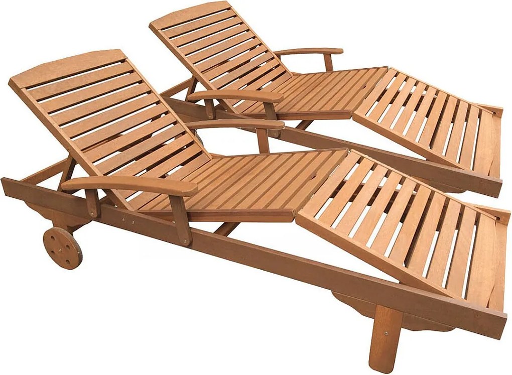 Składany leżak "Singapore" z drewna egzotycznego - Klon - Jasnobrązowy - Zestaw 2 sztuk