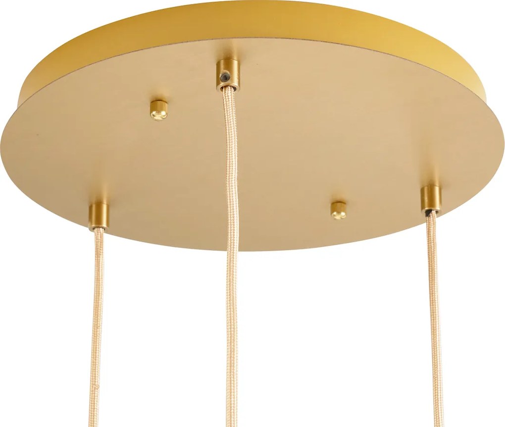 Lampa wisząca w stylu Art Deco mosiądz ze szkłem bursztynowym 3-źródła światła - Douglass