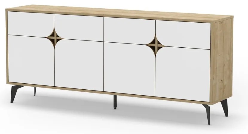 Biała niska komoda w dekorze dębu 185x79 cm Nola – Marckeric