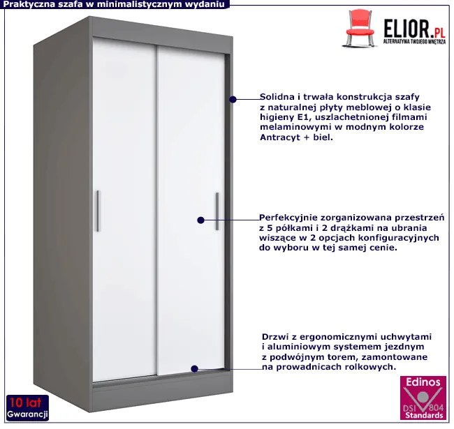 Szafa wolnostojąca przesuwna antracyt + biel T3-W38