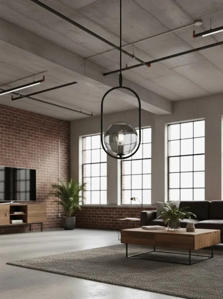 Czarna lampa wisząca z grafitowym kloszem - M083 W0-E15