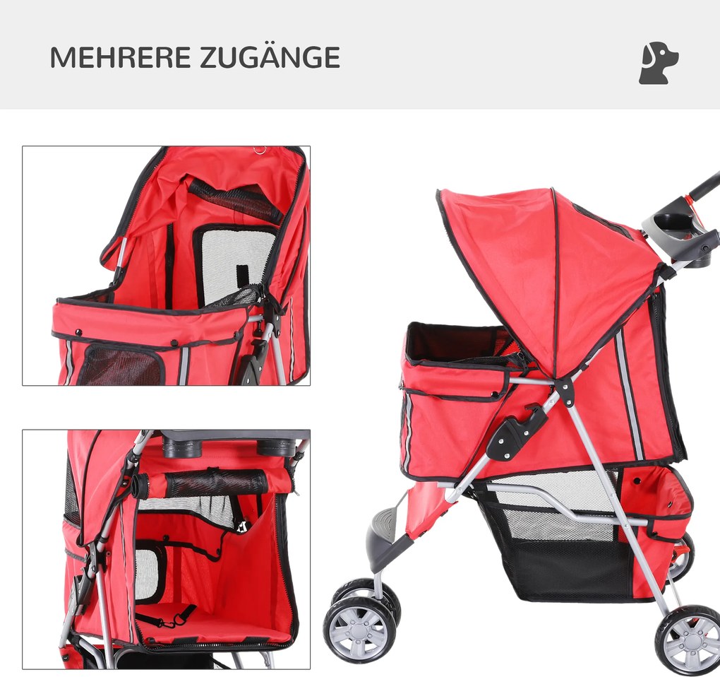 Outsunny Wózek dla Psa Kota Transporter Składany Czerwony do 20kg | Aosom PL