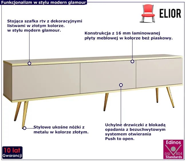 Szafka pod telewizor beż piaskowy + złoty - Ormond 9X