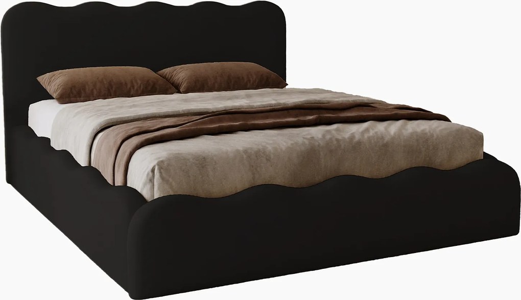 Emporius Wave łóżko dwuosobowe 200x200 cm - łóżko z pojemnikiem, łóżko tapicerowane 200x200 do sypialni - tkanina aksamitna, czarny (Elegance 21)