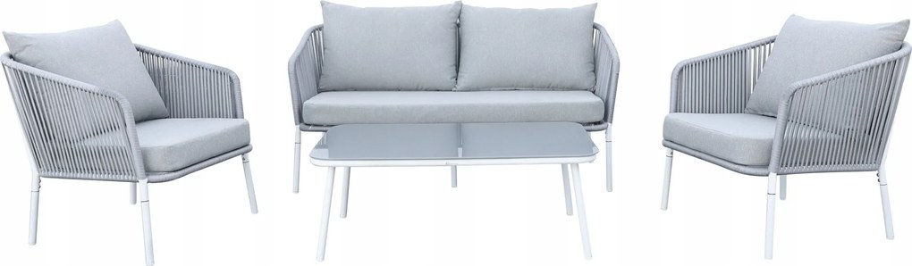 Zestaw mebli ogrodowych szary aluminium sofa fotele stolik sznurowanie